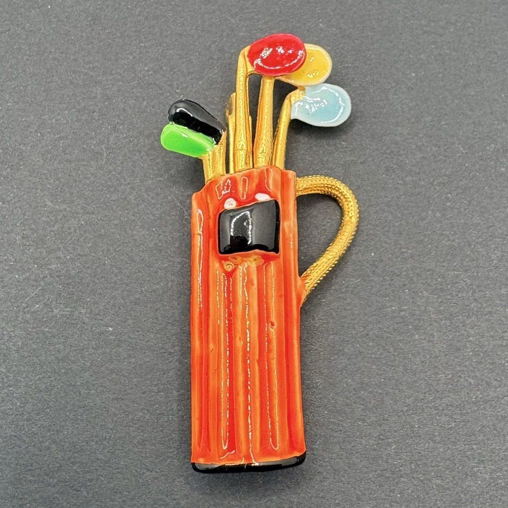 Original‎ by Robert Vintage Golf Bag & Clubs Brooch Colorful Orange Enamel